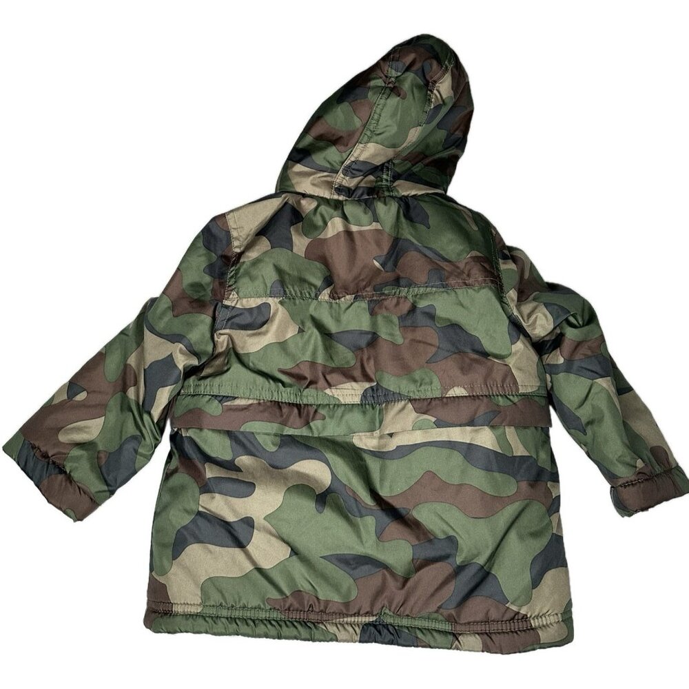 Oshkosh Boy's 24M Winter Puffer Hooded Camo Jacket Green Coat - Picture 2 of 11